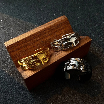 Retro Half Face Venus Adjustable Open Ring For Men Women Greek Myths Punk Gothic Edgy Brass Jewelry Unisex Accessories Art Gift