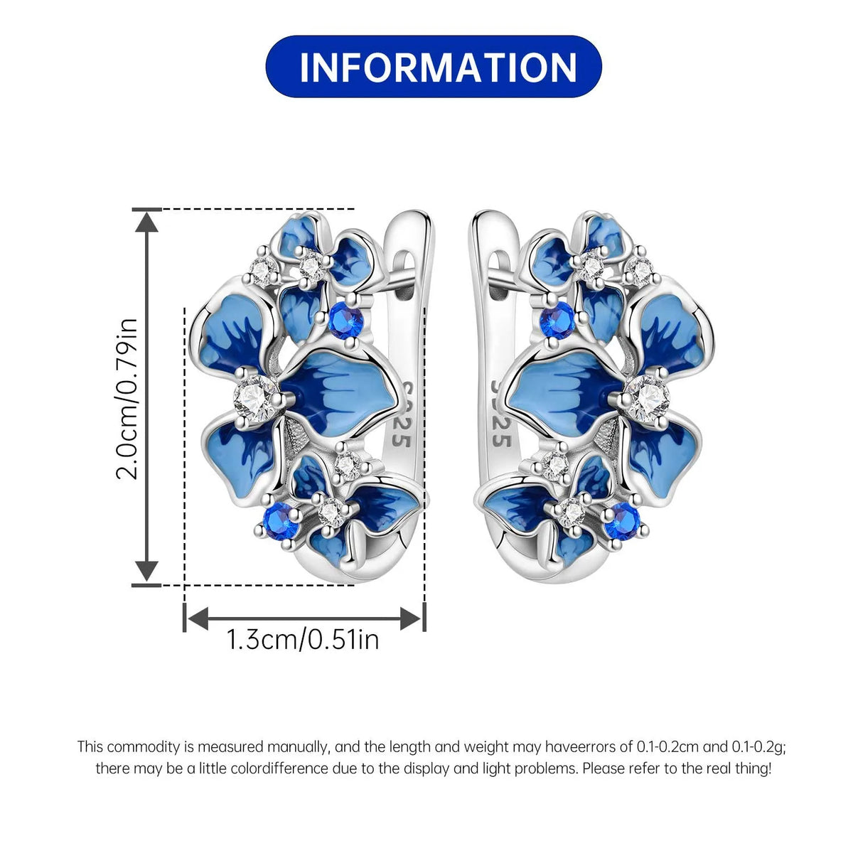 Orstarry Original 925 Sterling Silver Blue Iris Flower Earrings Women Hoop Earring Anniversary Jewelry Trendy Gifts