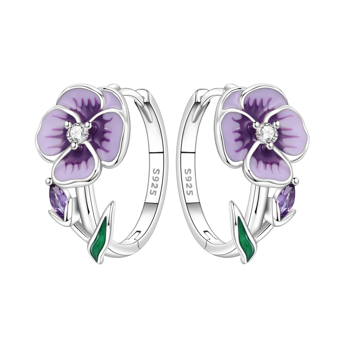 Orstarry Original 925 Sterling Silver Blue Iris Flower Earrings Women Hoop Earring Anniversary Jewelry Trendy Gifts