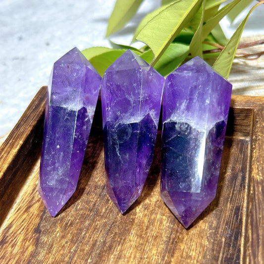 Natural Crystal Two Color Amethyst Double Point Tower Healing Rainbow High Quality Gemstones Energy Home Decorations Gift