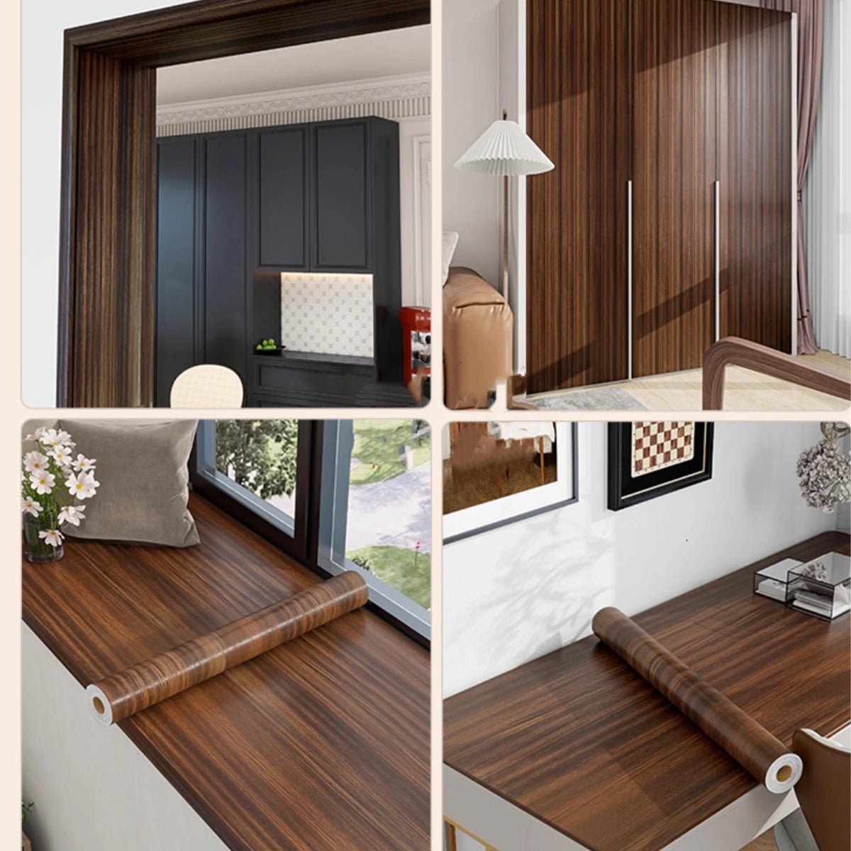 Adhesive Wallpaper Roll with 5Meters Waterproof Wood Grain Sticker Wardrobe Cabinet Desktop Door Furniture Renovation Stickers