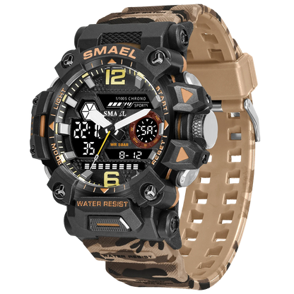 SMAEL 8072 Men's Analog Digital Dual Display Sport Watch - 50M Waterproof LED Backlight Alarm Stopwatch Chronograph Dual Time Zo