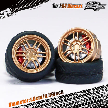 Kicarmod 1/64 Model Car ABS Wheels with Rubber Tire Brake Disc Refitting Parts Diameter 10mm For Model Car Tomica