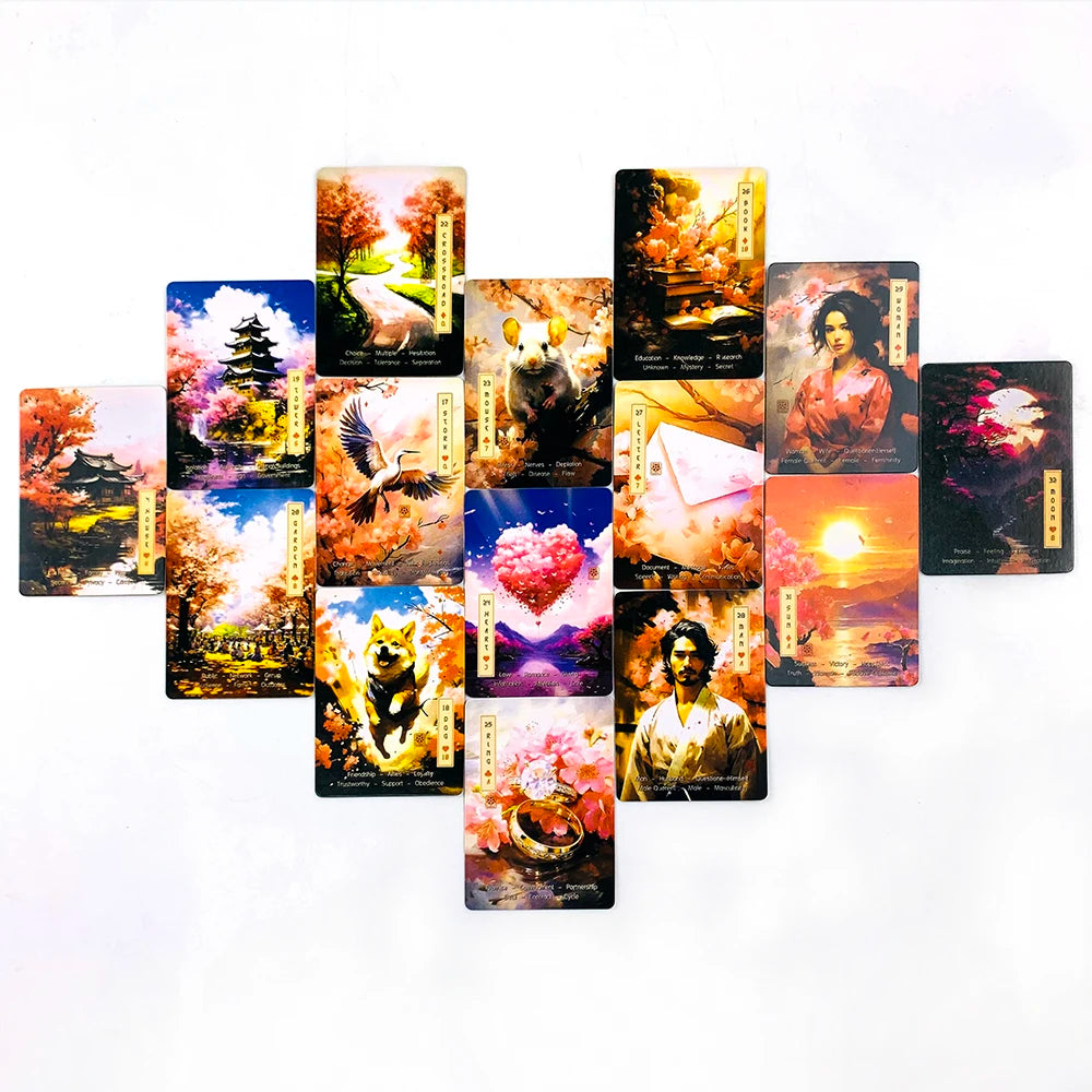 Oracle Cards Board Game 36 Cards Cherry Blossoms , Stylish & Compact, Includes Guidebook, Ideal For Divination & Party Games