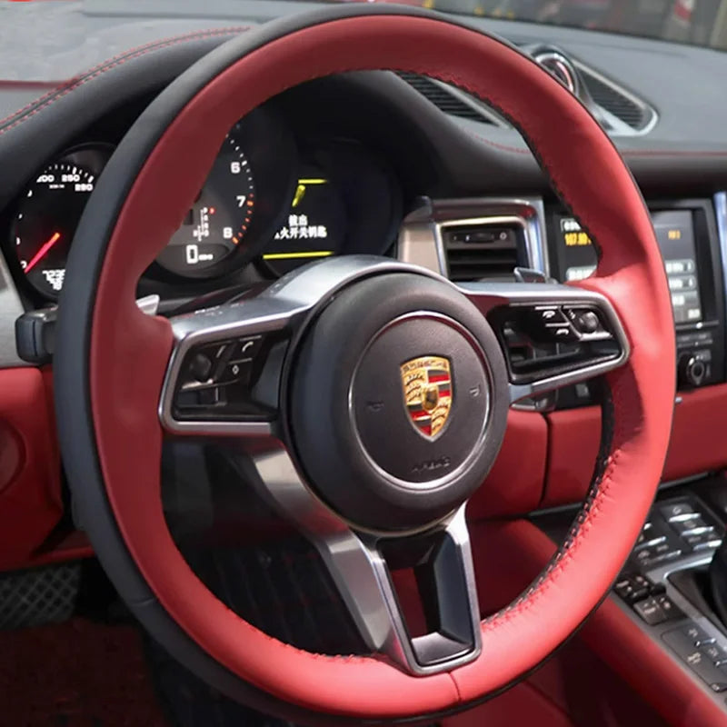 Beige Non-slip Genuine Leather Steering Wheel Cover 100% Fit for Porsche Macan 2015-2021 Cayenne 718 911 Car Accessorie
