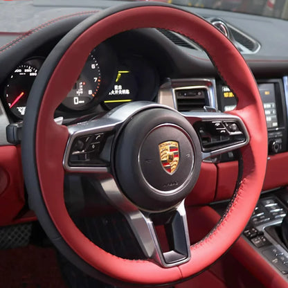 Beige Non-slip Genuine Leather Steering Wheel Cover 100% Fit for Porsche Macan 2015-2021 Cayenne 718 911 Car Accessorie