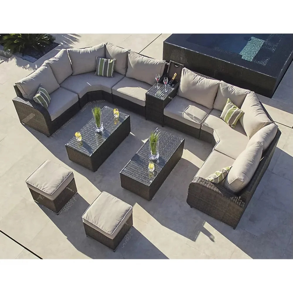 Large Villa 10-seat U-shaped Combination Rattan Sofa Set Luxury Garden Furniture
