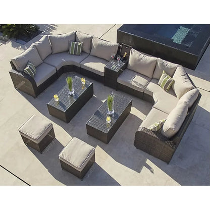 Large Villa 10-seat U-shaped Combination Rattan Sofa Set Luxury Garden Furniture