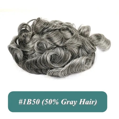 5 Inches Human Hair Brown Gray Blonde Natural Hairline Men's Toupee Long Last 0.1mm Poly Skin Silicon Base #4 1b50 Hair Replace