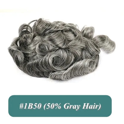 5 Inches Human Hair Brown Gray Blonde Natural Hairline Men's Toupee Long Last 0.1mm Poly Skin Silicon Base #4 1b50 Hair Replace