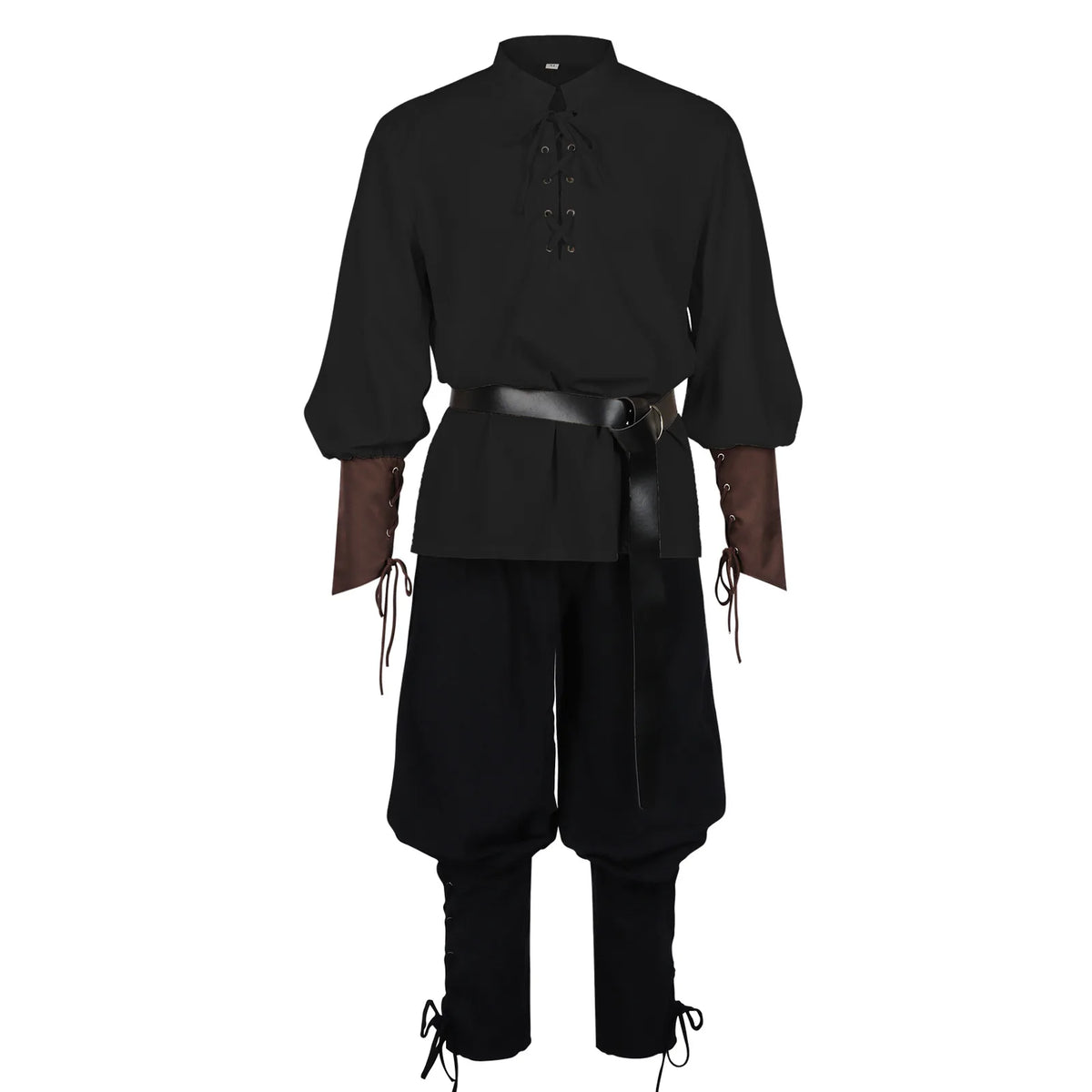 Men's Medieval Pirate Costume Renaissance LARP Shirt with Belt, Retro Gothic Lace-up Top & Pants Set for Halloween Cosplay