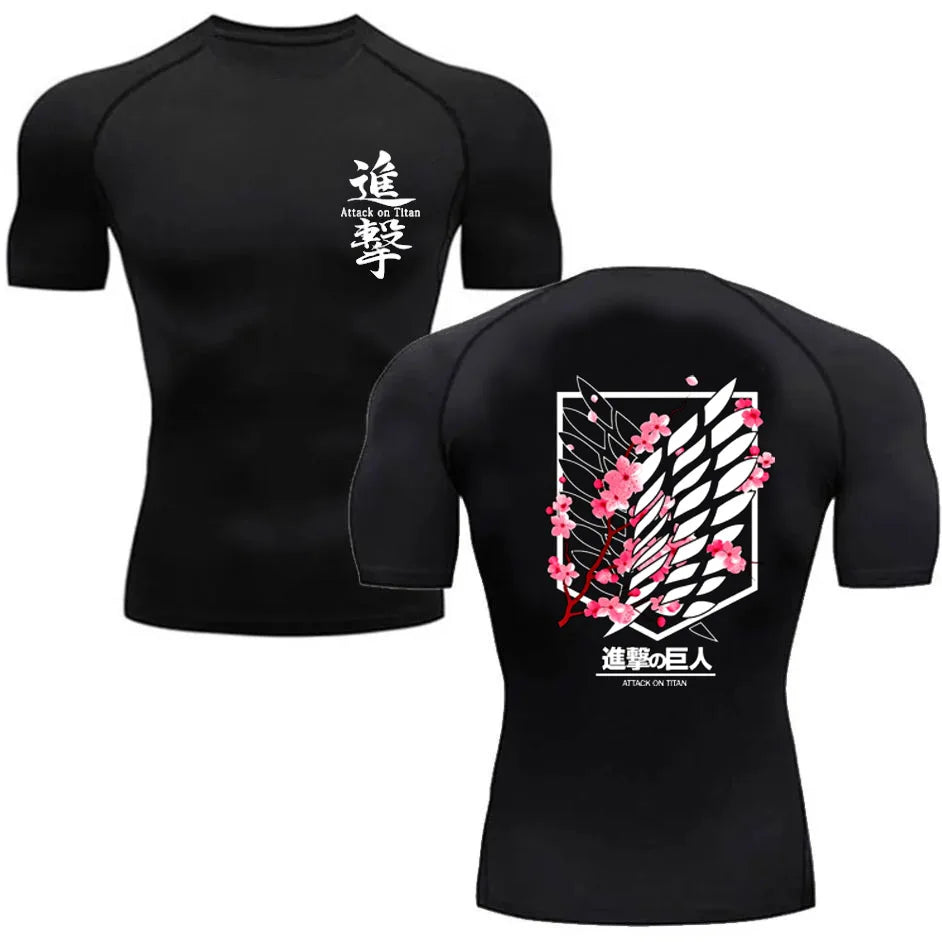 Compression Shirts Men japanese Anime Attack On Titan Sports Short Sleeved Gym T-Shirts Fitness Quick Drying Elastic Sport