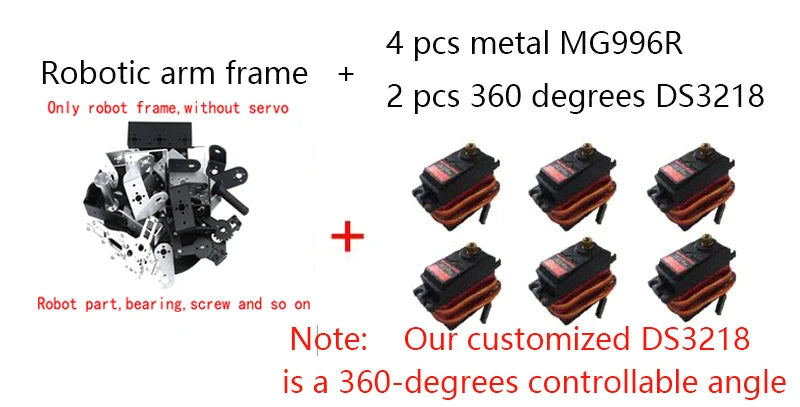 360 Degrees 6 DOF Robot Metal Alloy Mechanical Arm Claw Kit MG996R for Arduino Robotics Kit Educational Ps2 Programmable Toys