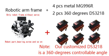 360 Degrees 6 DOF Robot Metal Alloy Mechanical Arm Claw Kit MG996R for Arduino Robotics Kit Educational Ps2 Programmable Toys