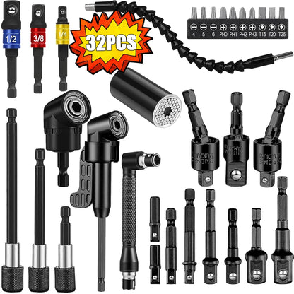Flexible Drill Bit Extension Set, 105° Right Angle Drill Attachment Hex Adapter Socket Bendable Magnetic Extender Screwdriver