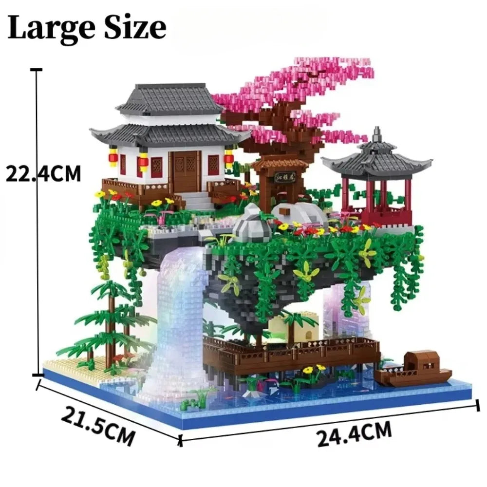 MOC Peach Blossom Pool Cherry Tree House Building Block Chinese Architecture DIY Bricks Cherry Blossom Toy for Kids Adult Gift
