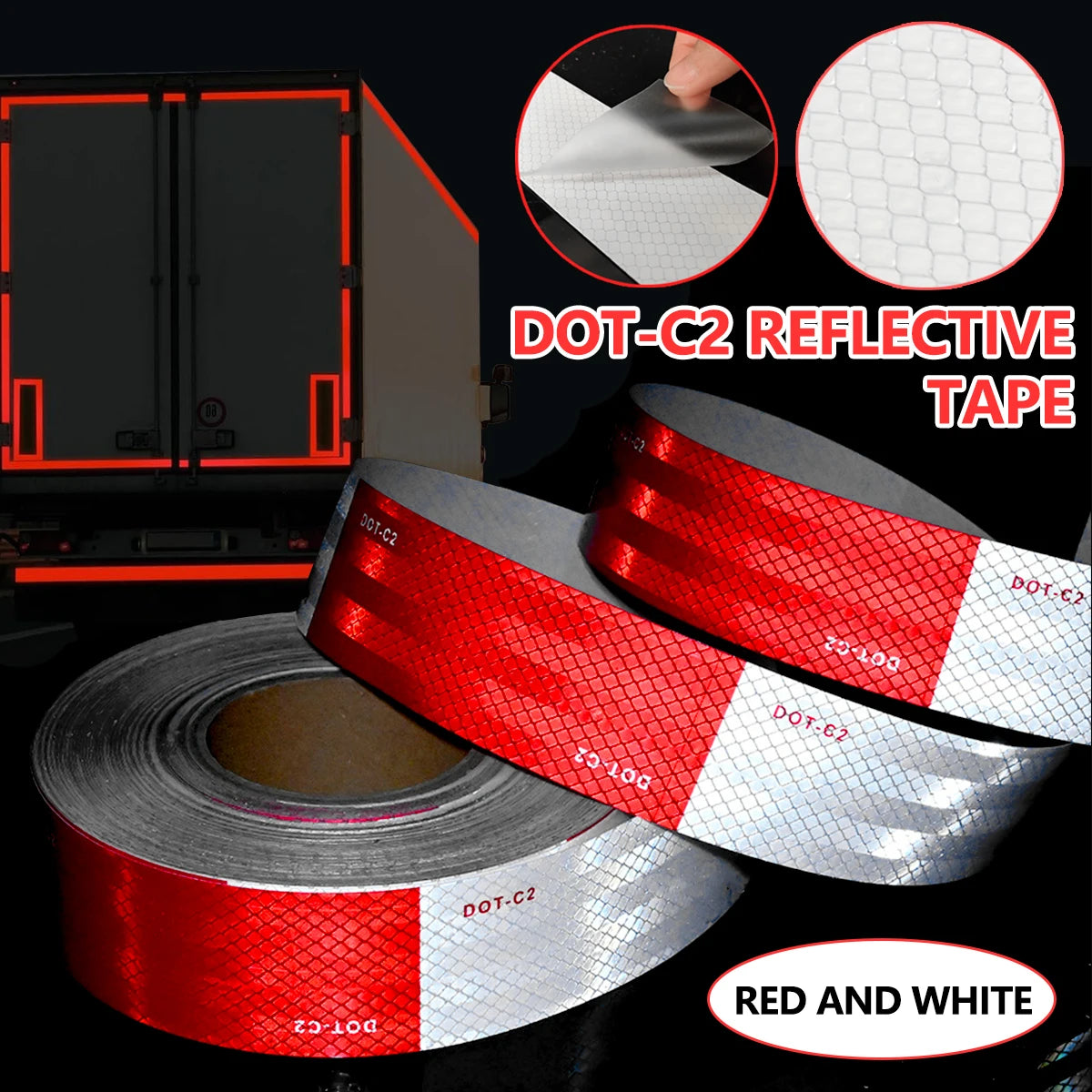 Reflective Safety Tape DOT-C2 PET Material Red & White Waterproof Sunscreen Strong Reflection Warning Tape for Safety