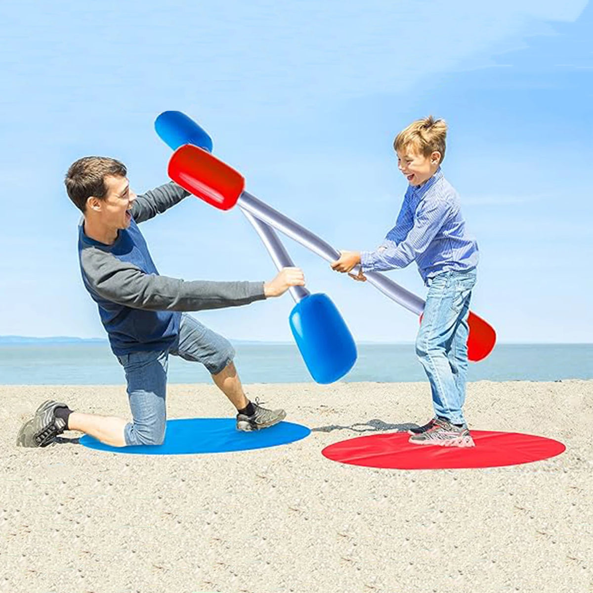 1Set Red Blue Inflatable Sticks Kids Toys Pvc Air Hammer Yard Game Sticks with Mats for Boys Girls Party Confrontation Game Toy