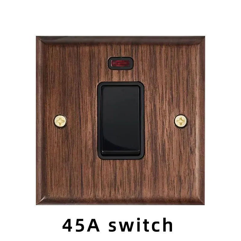 Black walnut wood retro British light switch socket, bedside wall lamp switch LED dimmer, pure wood brass toggle switch board