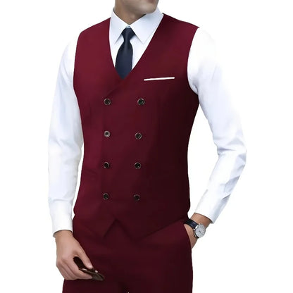 Men Double Breasted Vest British Style Slim Fit Business Formal Waistcoat High Quality Suit Vest Multiple Colors