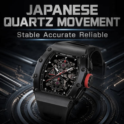 PAGANI DESIGN Wine Barrel Hollow out Men's Time Watch Top Sapphire Stainless Steel Men's Multi Functional Sports Watch