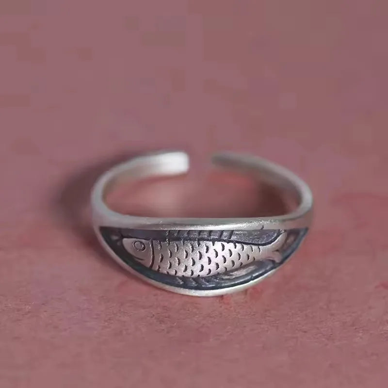 VENTFILLE 925 Sterling Silver Rings INS Fashion Hip Hop Vintage Couples Hollow Lines Punk Thai Silver Party Adjustable  Jewelry