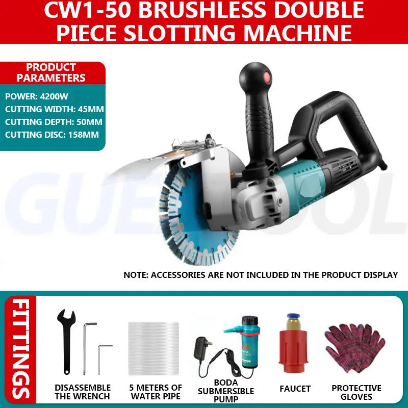 Double Blade Brushless Slotting Machine, High-power 90° Without Dead Corners Electric Concrete Groover, Wall Chaser for Concrete