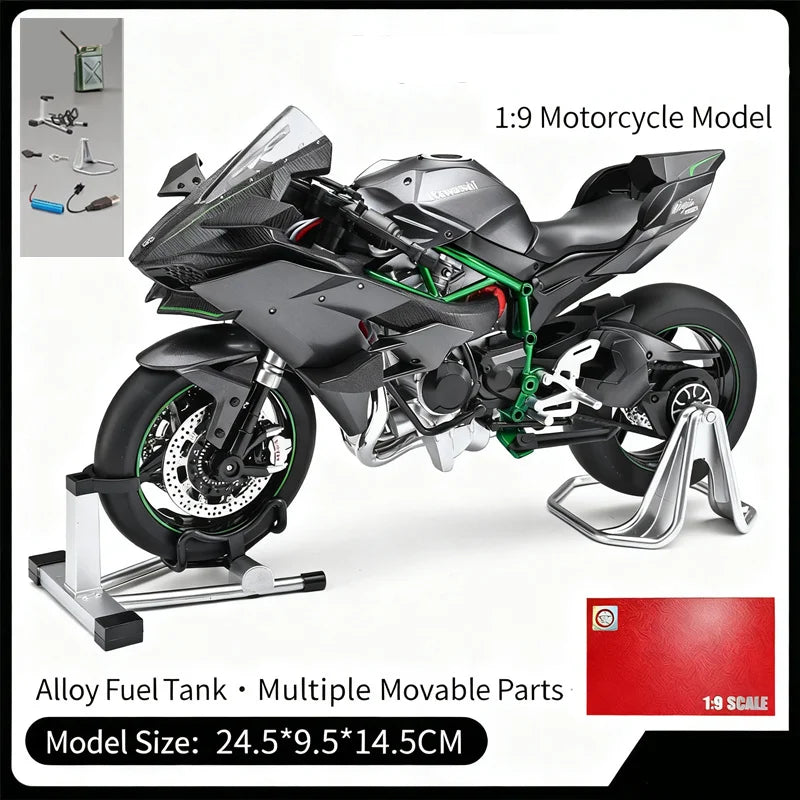 Key Start 1:9 H2 H2R Alloy Sports Motorcycle Model Diecast Track Racing Motorcycle Model With Spray Sound and Light Kid Toy Gift