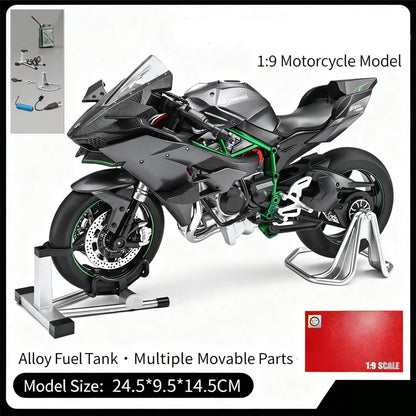Key Start 1:9 H2 H2R Alloy Sports Motorcycle Model Diecast Track Racing Motorcycle Model With Spray Sound and Light Kid Toy Gift