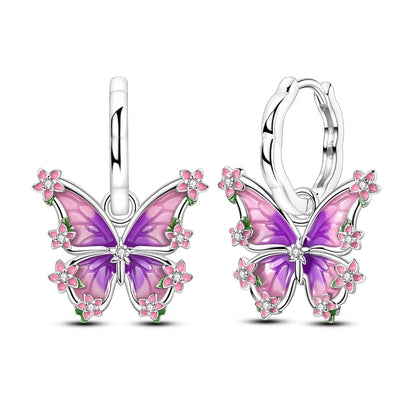 Original 925 Sterling Silver Earrings Sparkling Shining Dreamy Butterfly Hoop Earring for Women Girl Party Birthday Jewelry Gift