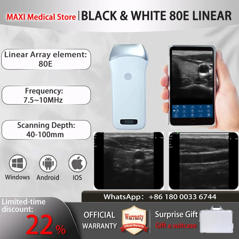 Portable WIFI Ultrasound Scanner Machine Wireless Ultrasound Probe Scanner Machine Support iOS Android Windows Free Suitcase