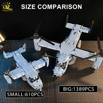HUIQIBAO MOC V-22 Tiltrotor Aircraft Helicopter Building Block Children Military Airplane Model Bricks Toy Home Decor.
