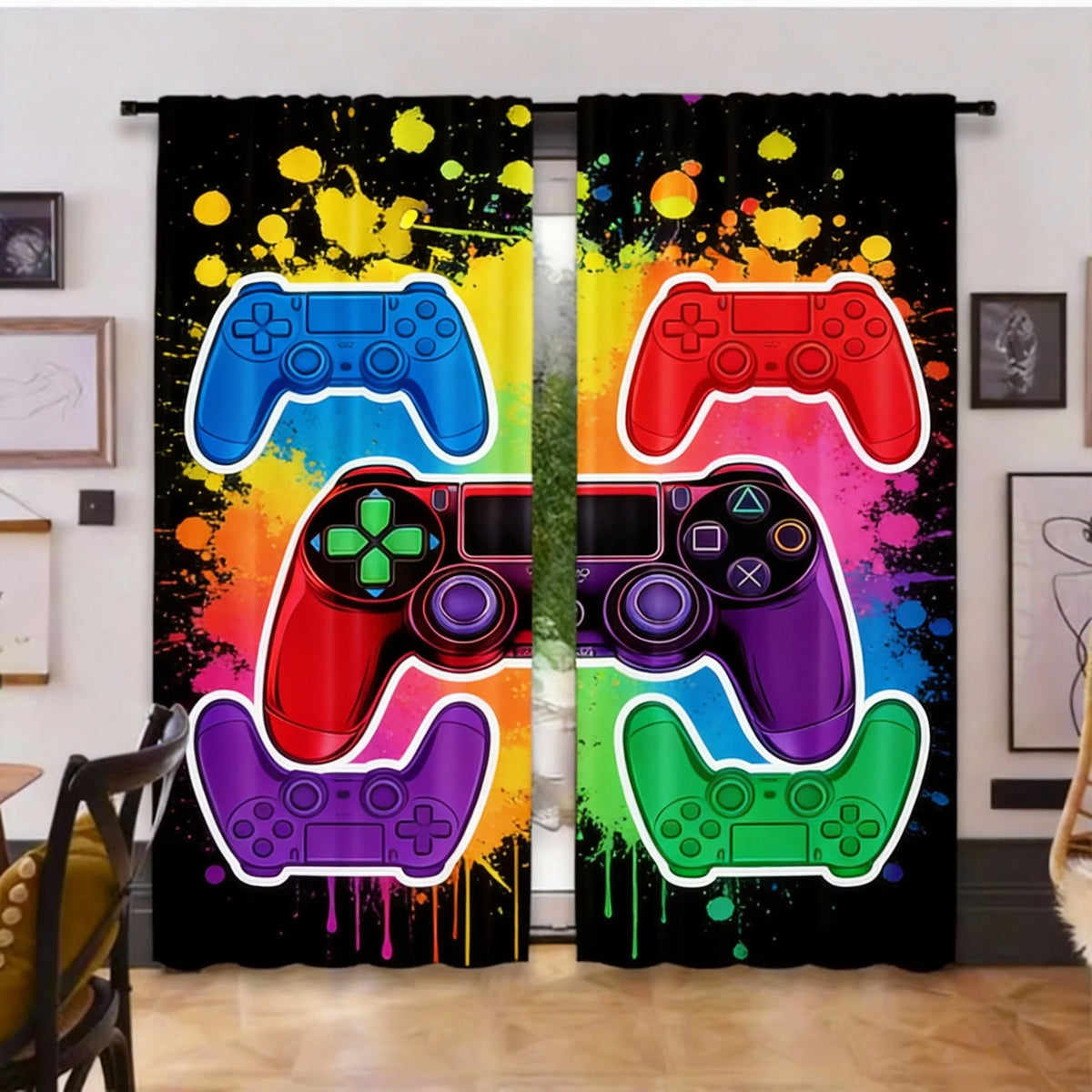 2Pcs Gamer Game Controller Blackout Curtains Bedroom Decor Playroom Living Room For Bedroom Living Room And Office Decor