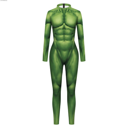 Halloween Cosplay Costume Purim Green Muscle 3D Print Men Jumpsuit Carnival Spandex Zentai Bodysuit Women Men Holiday Party Wear