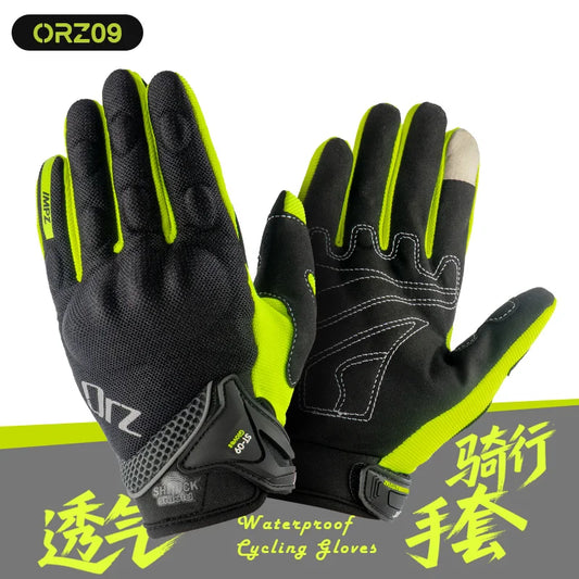 ORZ Motocross Anti-Skid Breathable Riding Racing Head Locomotive Touch Screen Full Finger Gloves Men Summer