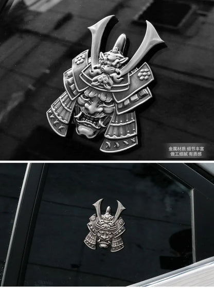 Japanese Samurai Hannya Metal Car Stickers Emblem Hot Badge Skull Style Pranjna Gunmetal Trunk Auto Motorcycle Accessories