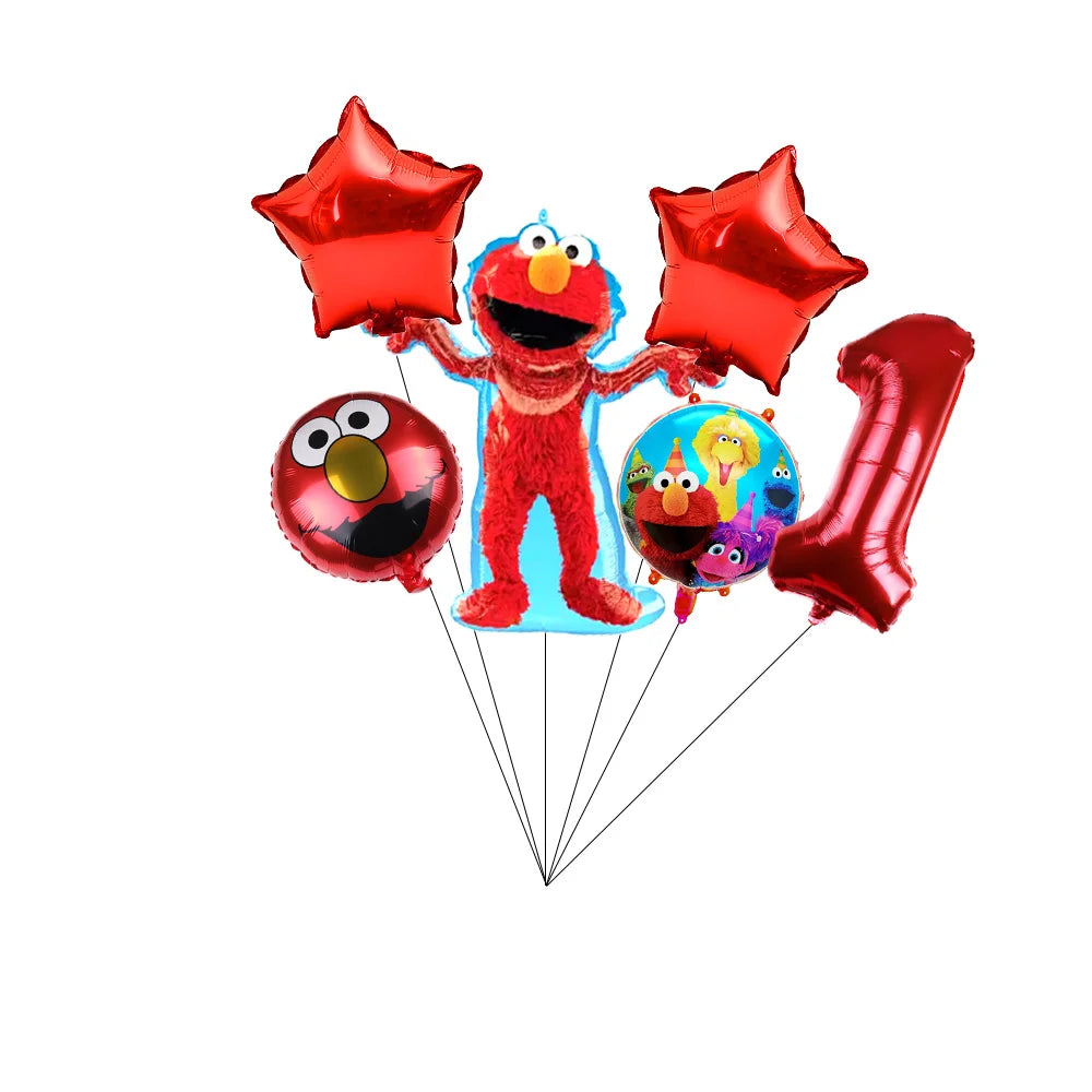 Cartoon Sesames  Street Birthday Party Decor Elmo and Friends Theme Tablecloth Plate Balloon Set Cake Decor Baby Shower