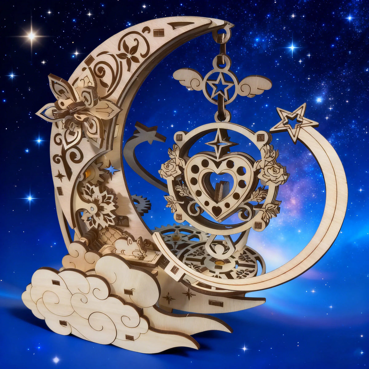 3D Wooden Jigsaw Puzzle, Midsummer Night, Romantic and Exquisite, Design Inspired by the Unique Combination of Hearts and Stars.