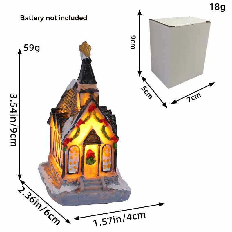 Christmas Ornament Village Houses LED Light Collectible Figurines Snow Blanket Desktop Decoration Town Scene Xmas New Year Gift