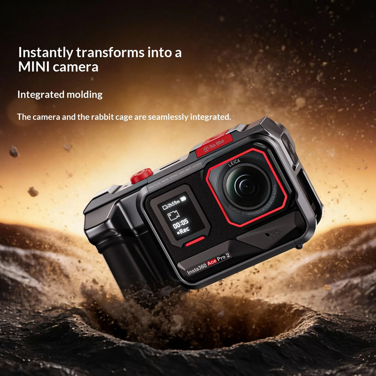 For Insta360 Ace Pro 2 Aluminum Camera Cage Metal Protective Frame with Grip Cold Shoe 1/4 Mount