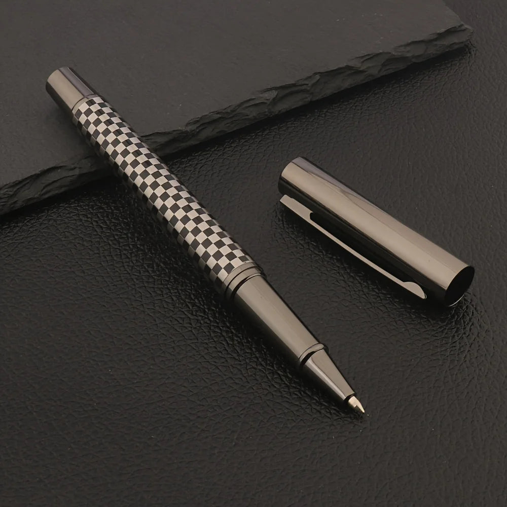 Luxury High Quality Metal Rollerball Pen Gun gray grid chessboard Trim Stationery Office school supplies Writing Ball Pens