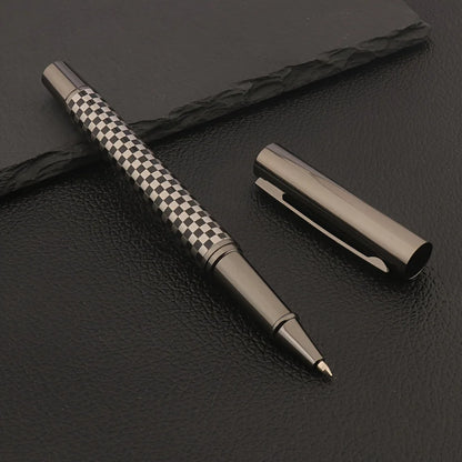 Luxury High Quality Metal Rollerball Pen Gun gray grid chessboard Trim Stationery Office school supplies Writing Ball Pens