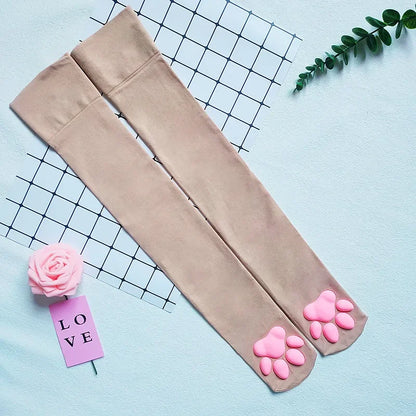 Womens Over Above Knee Socks Thigh High Stockings Kitten Claw Cat Paw Pad Ladies pink 3D Long Sock Cosplay Harajuku Y2k female