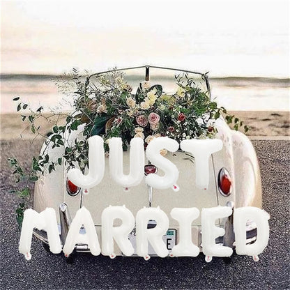 1Bag 16inch Just Married Foil Balloon Banner Bachelorette Hen Night Party Bridal Shower Engagement Party Wedding Decorations