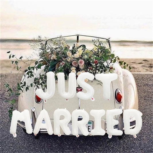 1Bag 16inch Just Married Foil Balloon Banner Bachelorette Hen Night Party Bridal Shower Engagement Party Wedding Decorations