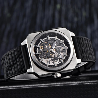 PAGANI DESIGN Sports Square Men's Mechanical Automatic Watch, Waterproof Skeleton Retro Leather Outdoor Sports Luminous Gift Men
