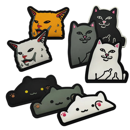 New Outdoor Bag Accessories: Satirical Cat Badge Graffiti Cat 3D PVC Magic DIY Bag Stickers Backpack Hook and Loop Patch