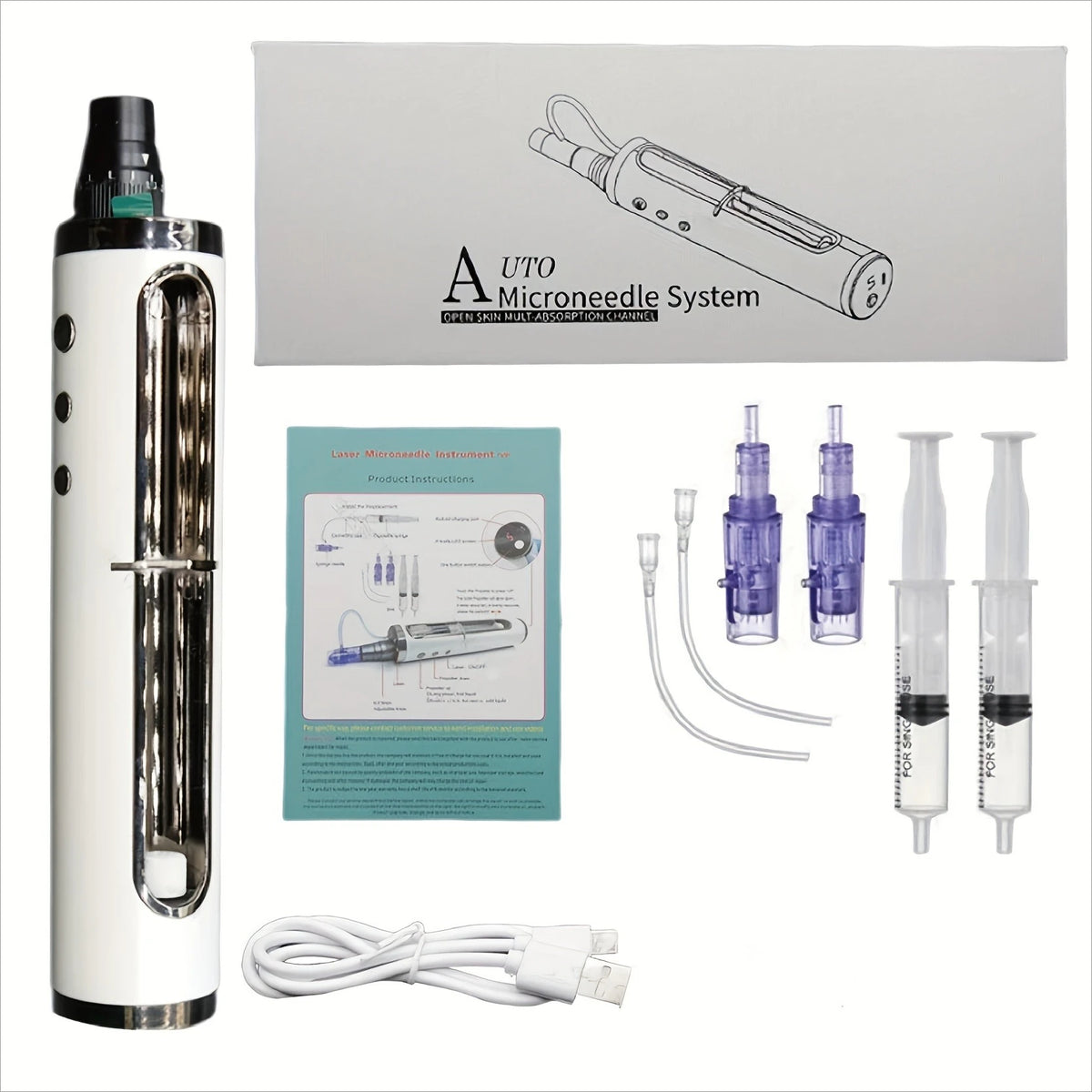 New Adjustable 5-Level Electric Derma Pen with 2 Round Nano Cartridges Adjustable MicroNeedling&Liquid Output Facial Beauty Care