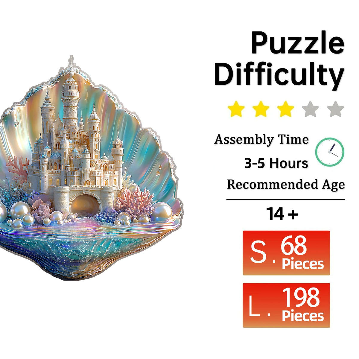 Wooden Puzzle for Adults -Shell Castle Puzzle, Unique Shape Wooden Jigsaw Puzzles, Modern Art Home Decor, Good Gift Idea