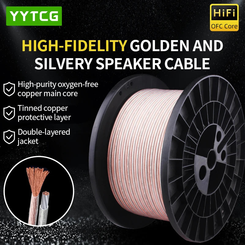 YYTCG DIY HIFI Audio Cable Oxygen Free Pure Copper OFC Speaker Cable For Car Stereos, Home Theater Speakers, Surround Sound